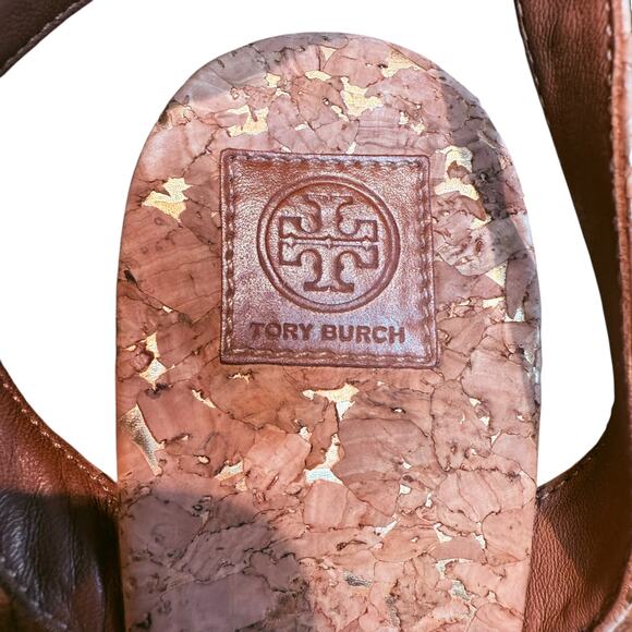 Tory Burch Marion Metallic Tan Cork Espadrille Wedges Size 8M Made in Brazil - Picture 6 of 9